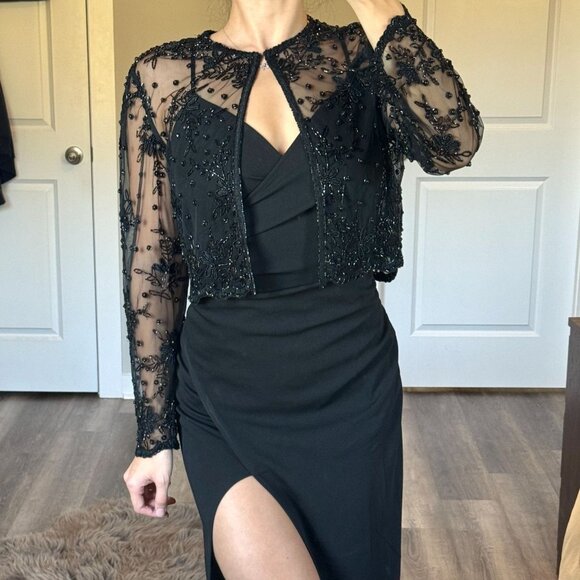 Laurence Kazar Tops - Vtg Laurence Kazan Embellished Beaded Sheer Cardigan L Sequins Black Whimsigoth